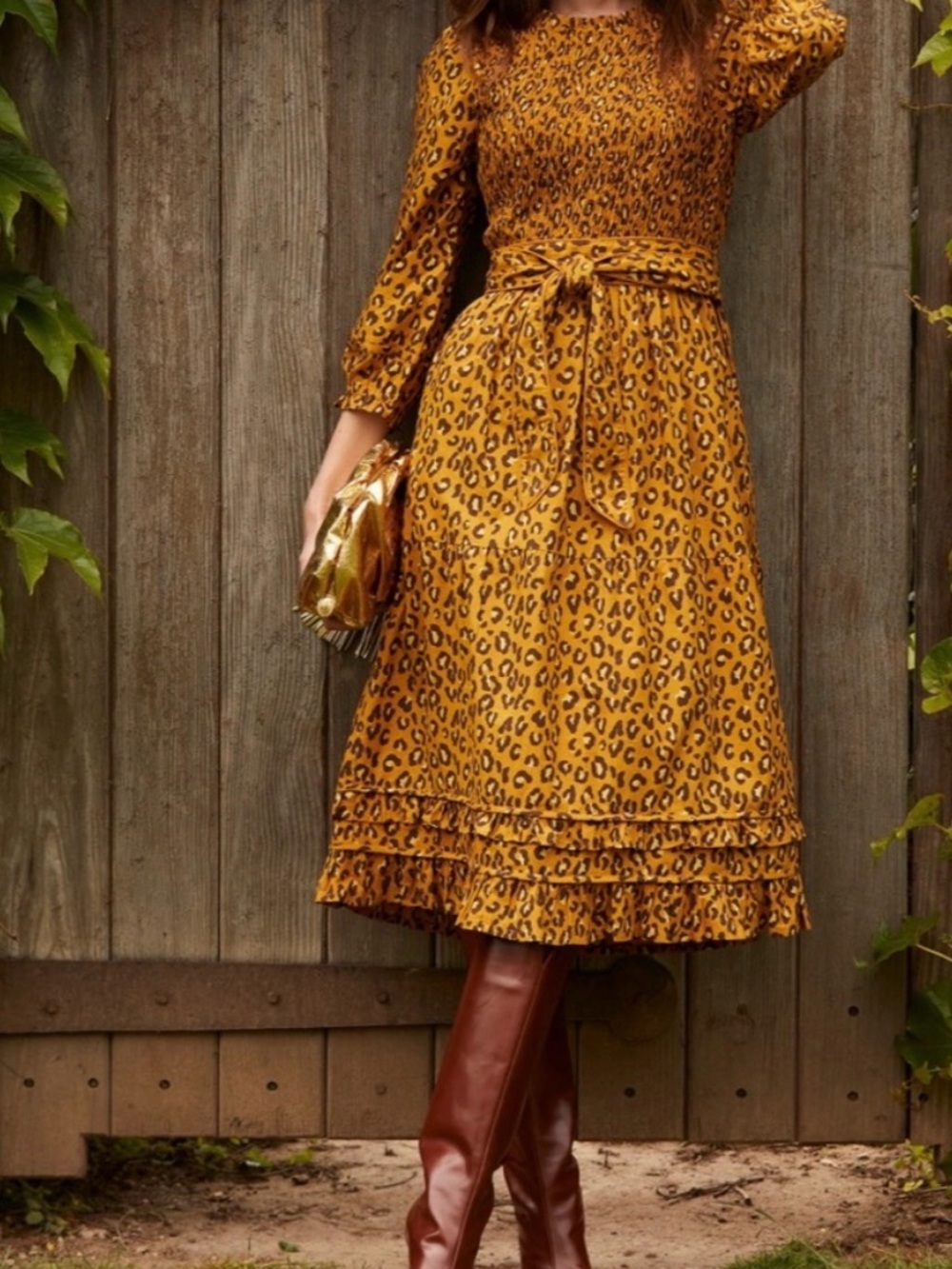Printfresh 100% Organic Cotton Leopard-Print Long Sleeve Midi Dress - POCKETS!